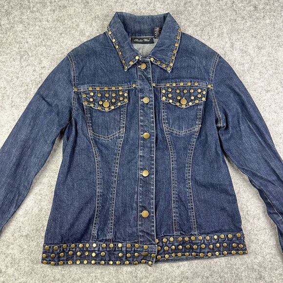 Studio West Denim Jean Jacket Womens M Blue Dark Wash Studded Western Trucker* - Picture 2 of 15